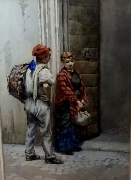 Genre watercolor by Pietro Gambrini
